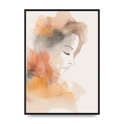 Minimalistic Womans Face in Autumn Hues
