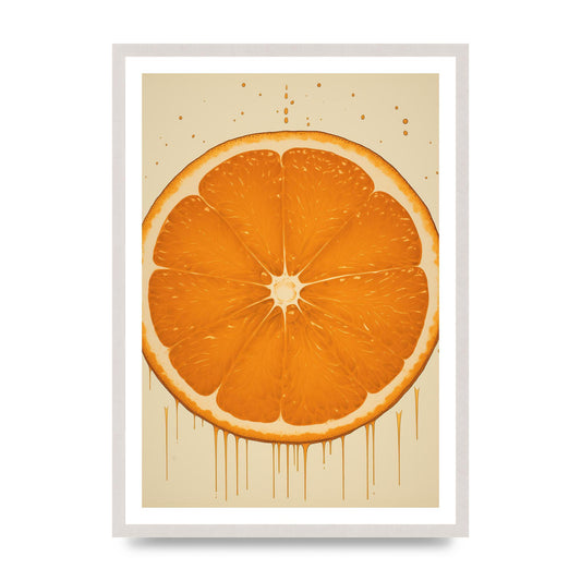 Vibrant Orange Segment in Woodblock, print in an A2 white saw cut grain frame