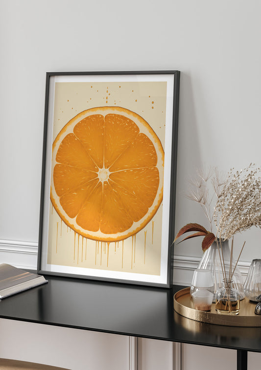 Vibrant Orange Segment in Woodblock
