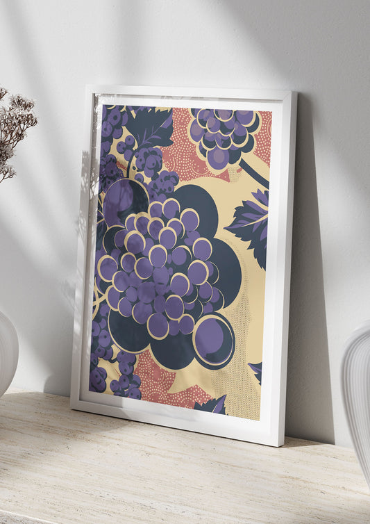 Simplified Grape Berries Woodblock Style