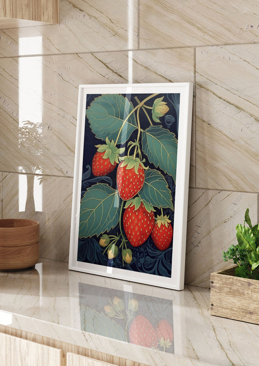 Strawberrys Fragility in Woodblock Print