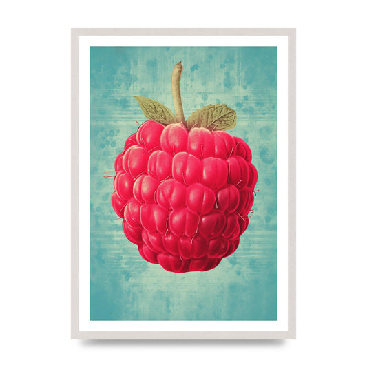 Rustic Raspberry Woodblock print in an A2 white saw cut grain frame