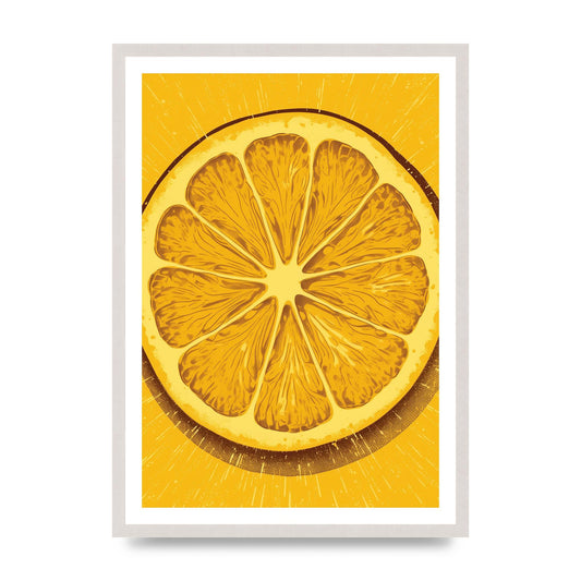 Vibrant Lemon Slice Woodblock Print
