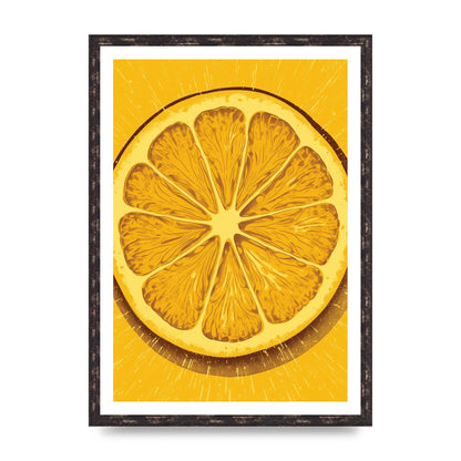 Vibrant Lemon Slice Woodblock Print