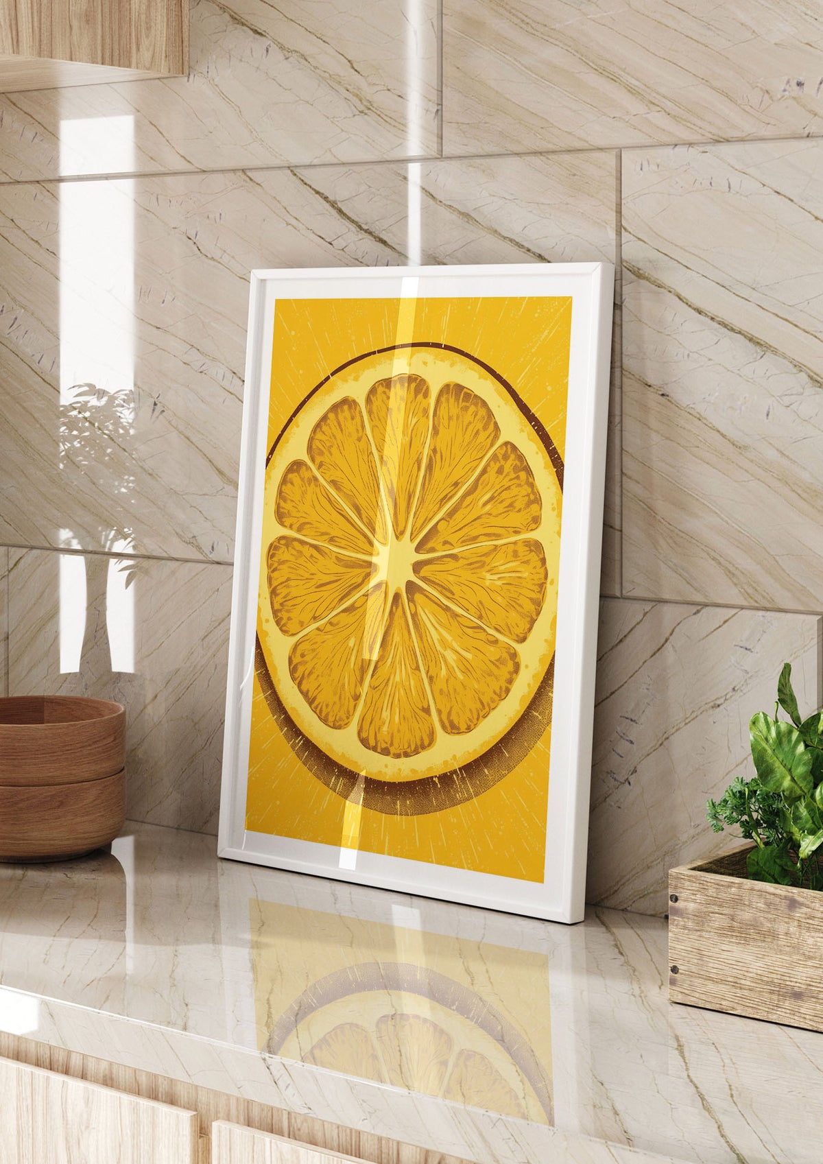 Vibrant Lemon Slice Woodblock Print