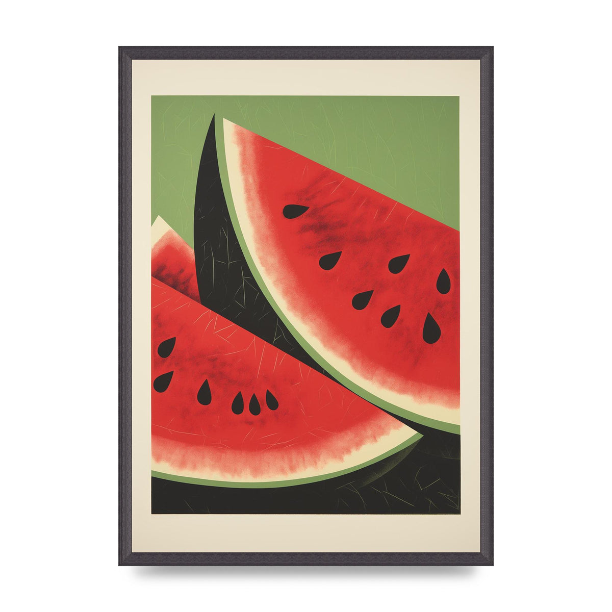 Watermelon Slice in Geometric Woodblock