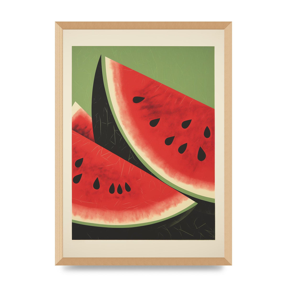 Watermelon Slice in Geometric Woodblock