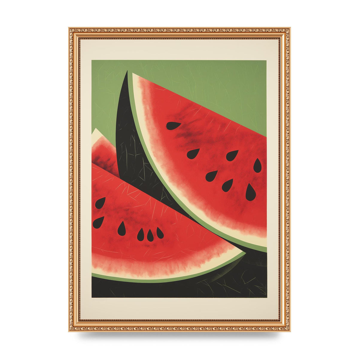 Watermelon Slice in Geometric Woodblock