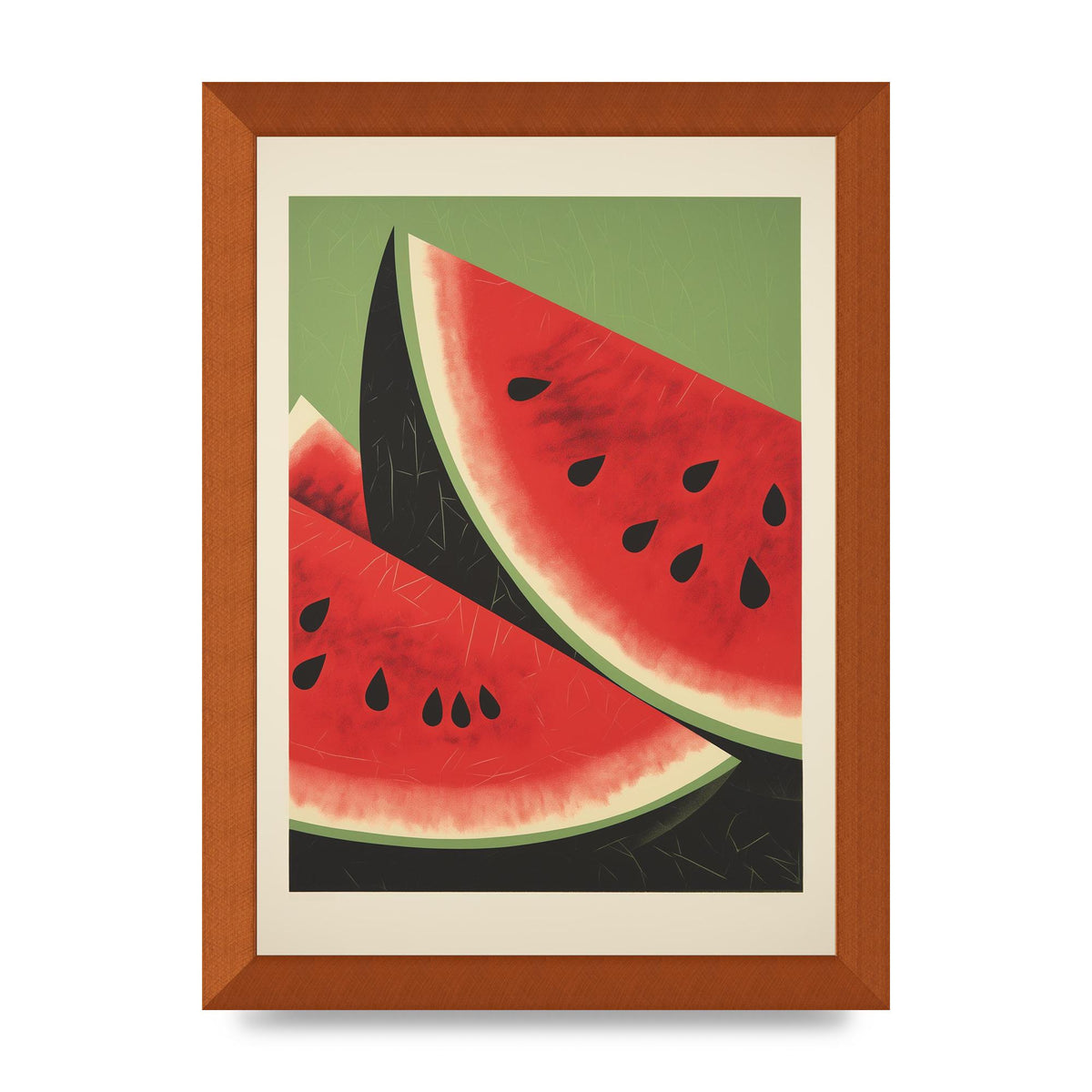 Watermelon Slice in Geometric Woodblock
