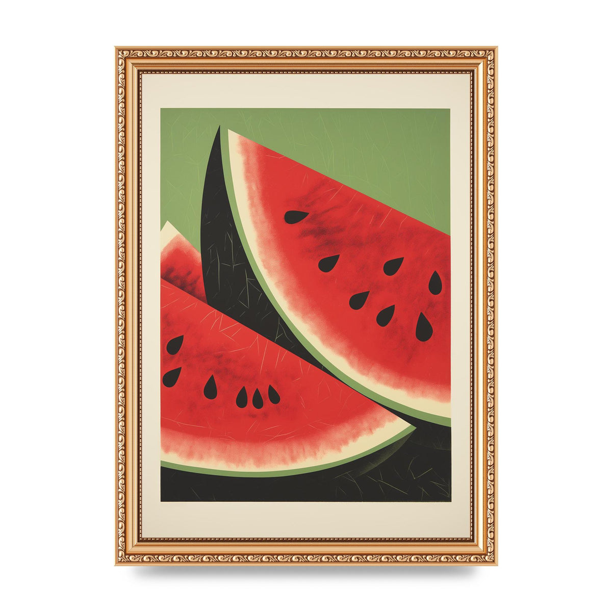 Watermelon Slice in Geometric Woodblock