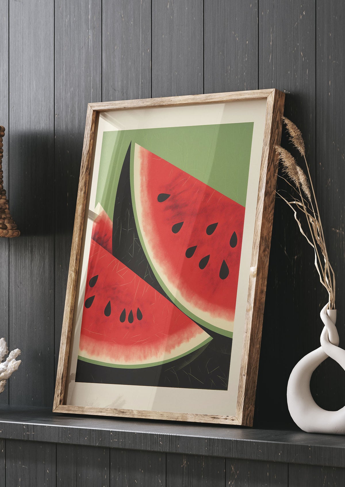 Watermelon Slice in Geometric Woodblock