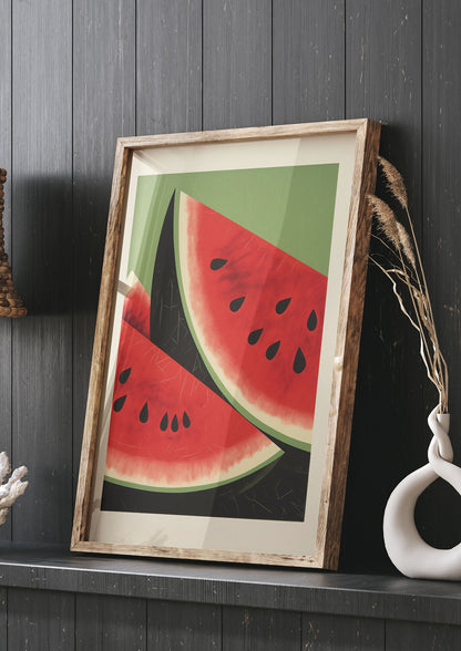 Watermelon Slice in Geometric Woodblock