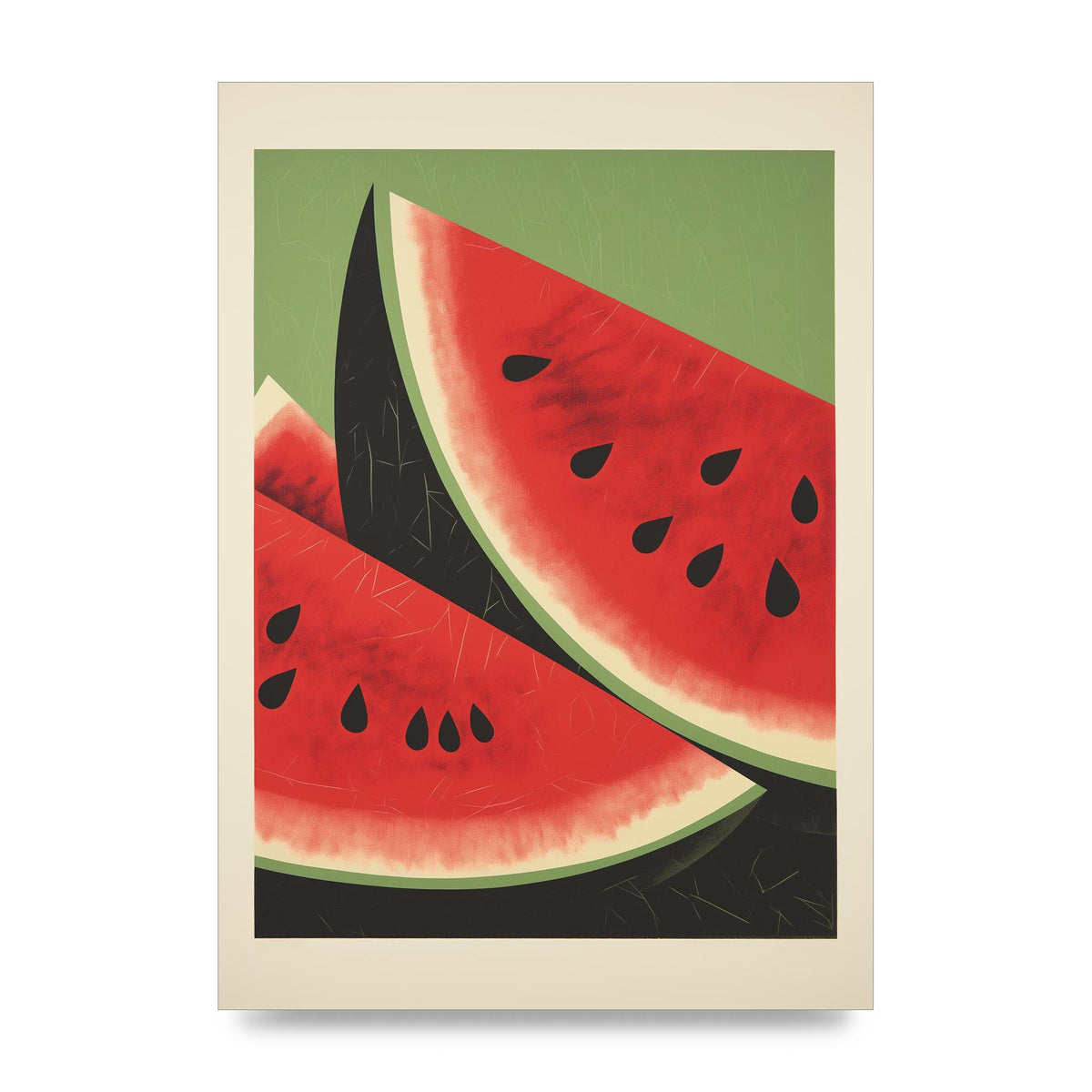 Watermelon Slice in Geometric Woodblock