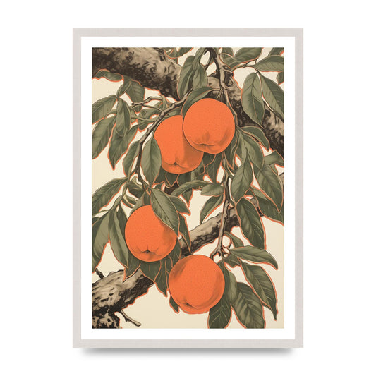 Peach Softness in Woodblock Lines, print in an A2 white saw cut grain frame