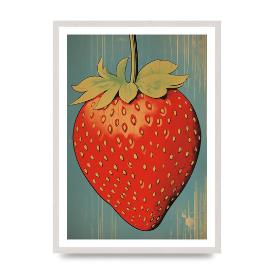 Abstracted Strawberry in Woodblock Print