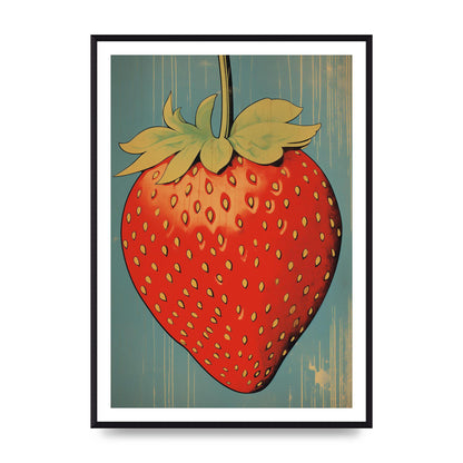 Abstracted Strawberry in Woodblock Print