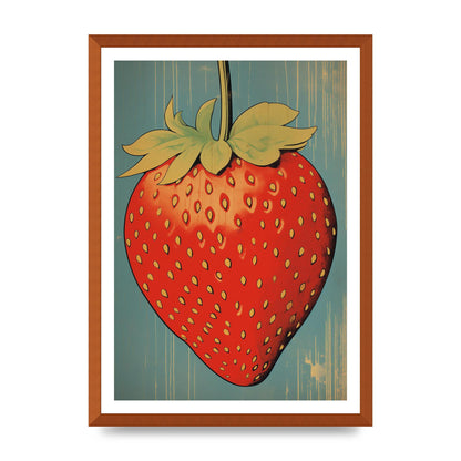 Abstracted Strawberry in Woodblock Print