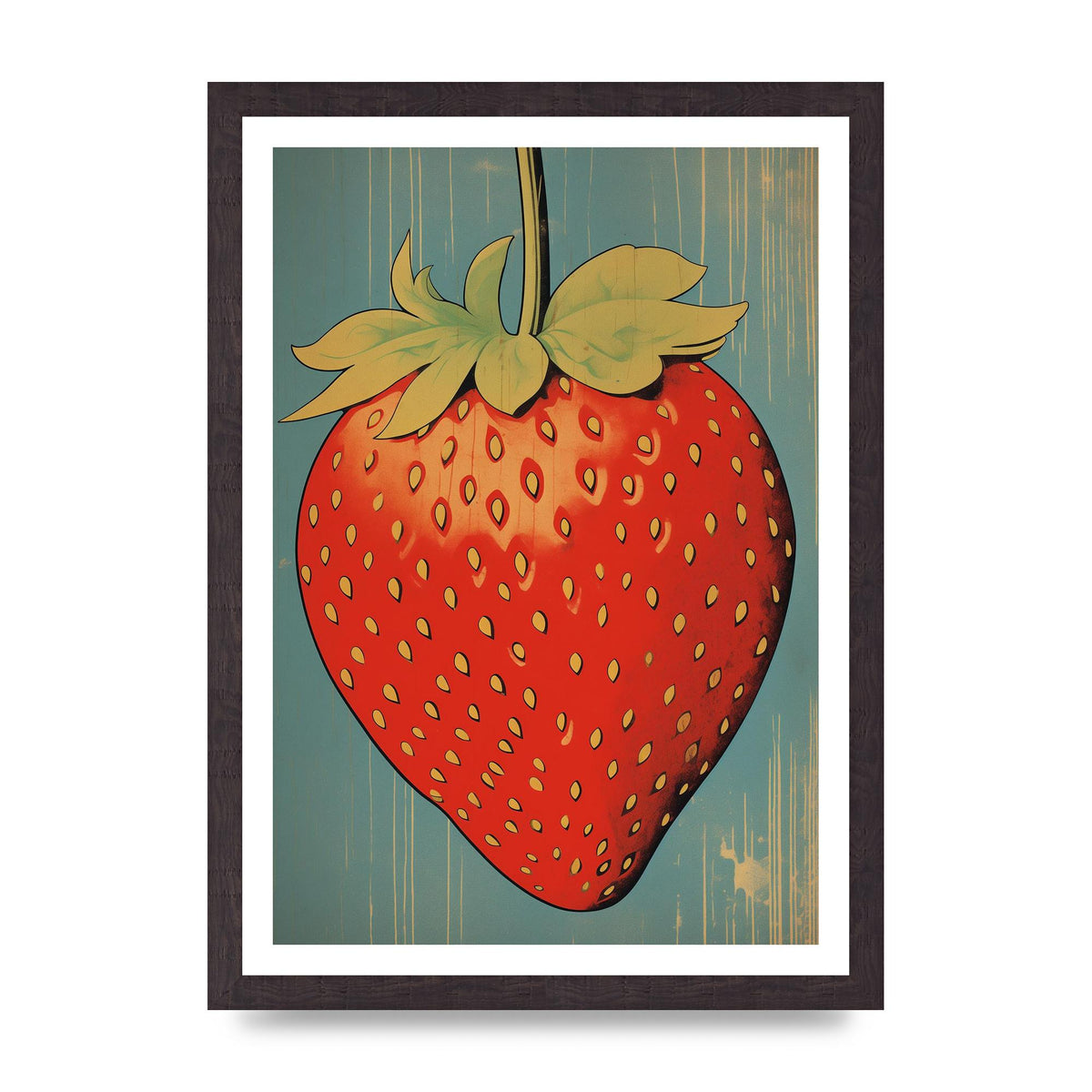 Abstracted Strawberry in Woodblock Print