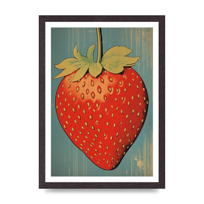 Abstracted Strawberry in Woodblock Print