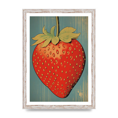 Abstracted Strawberry in Woodblock Print
