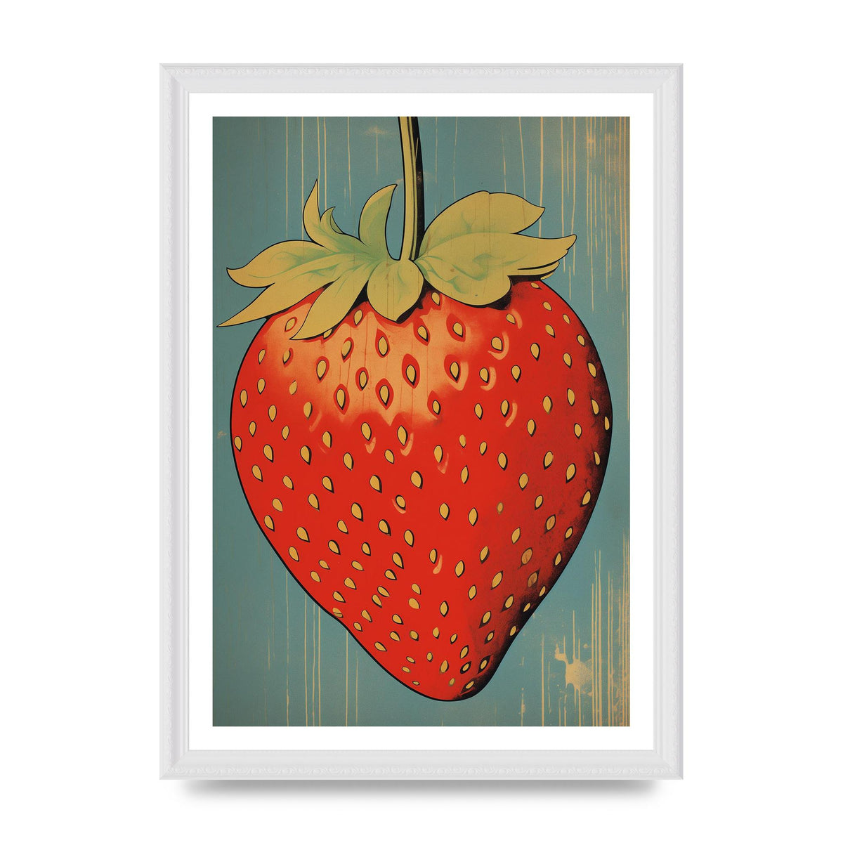Abstracted Strawberry in Woodblock Print