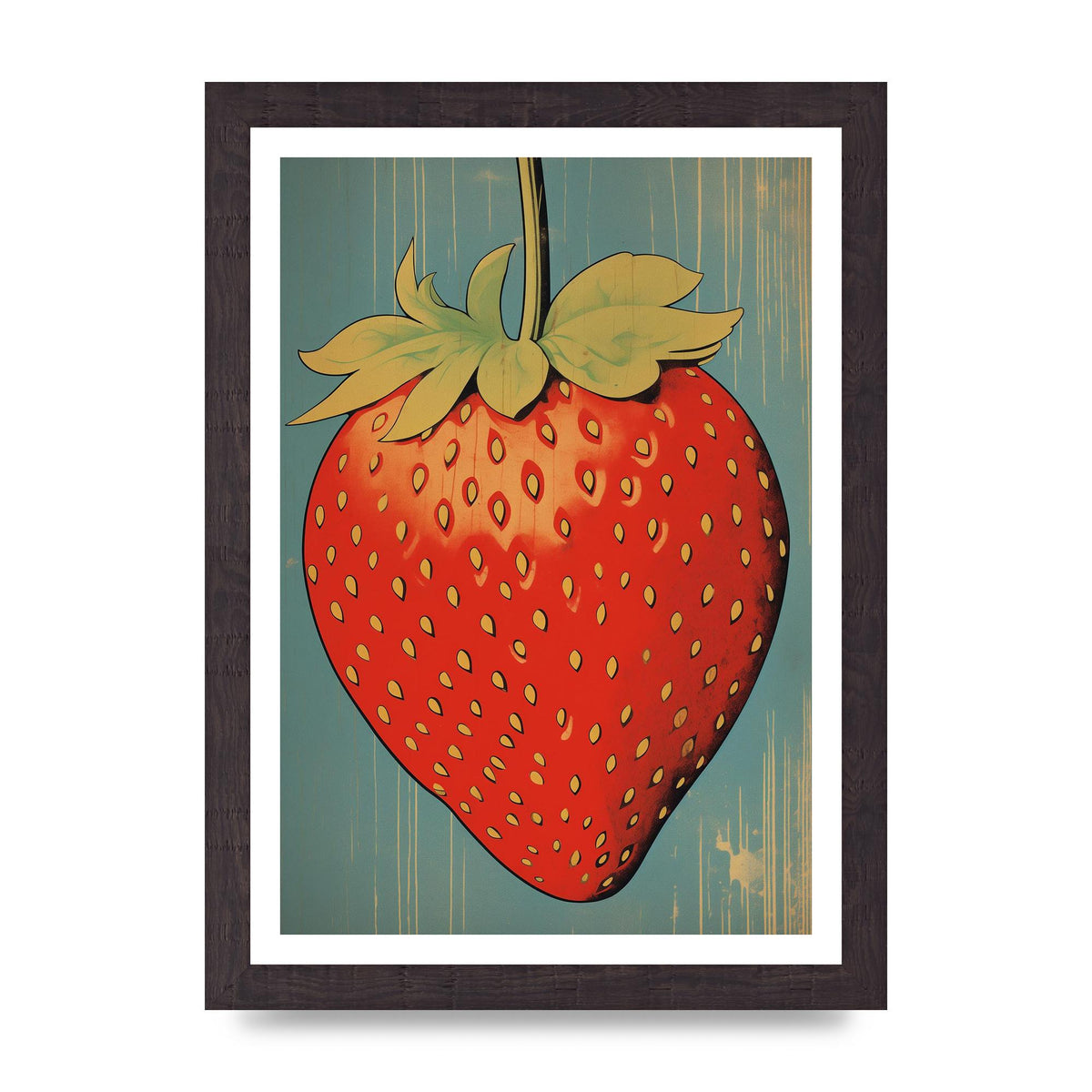 Abstracted Strawberry in Woodblock Print