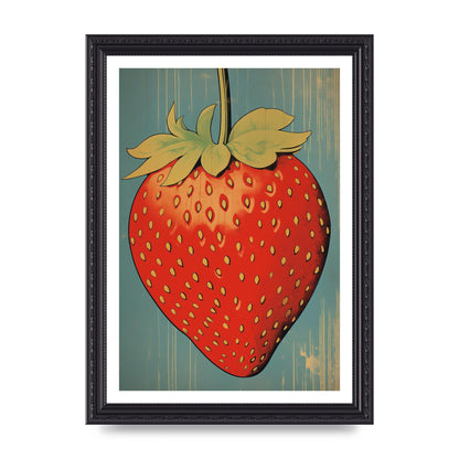 Abstracted Strawberry in Woodblock Print