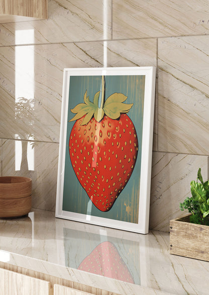 Abstracted Strawberry in Woodblock Print