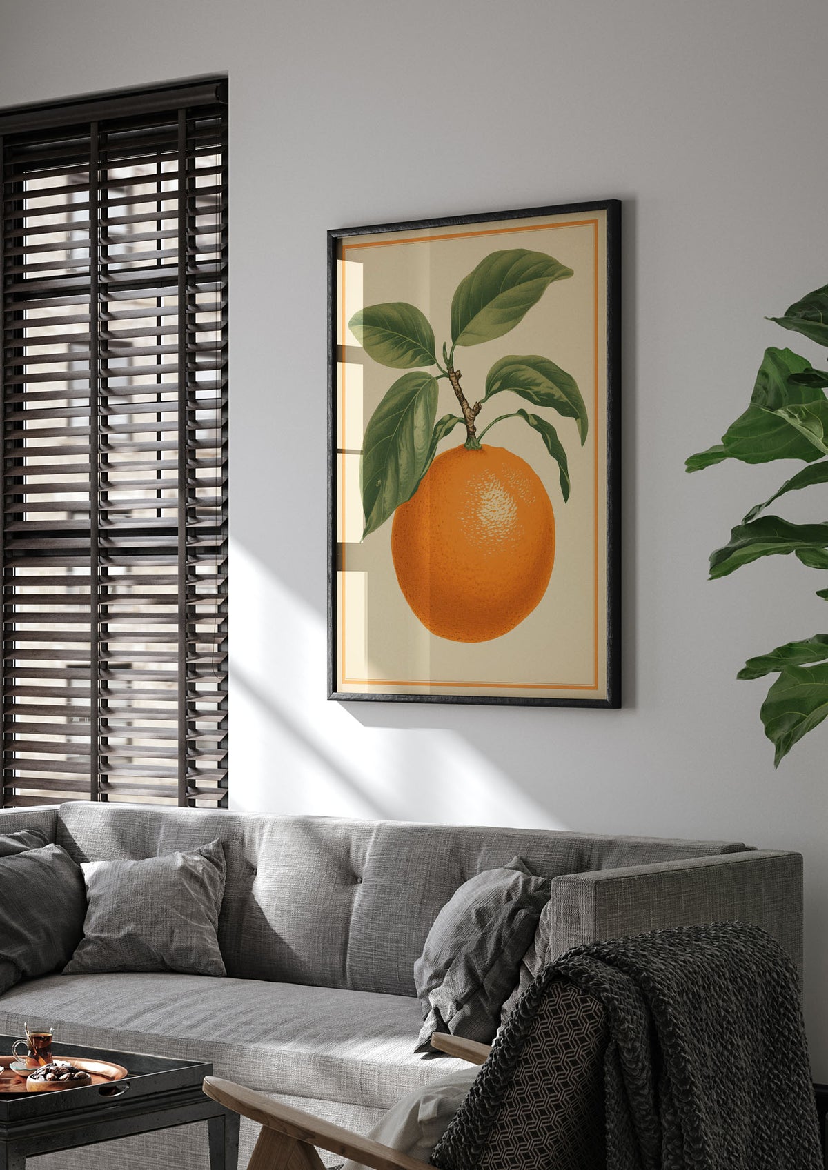 Artistic Orange in Minimalist Woodblock