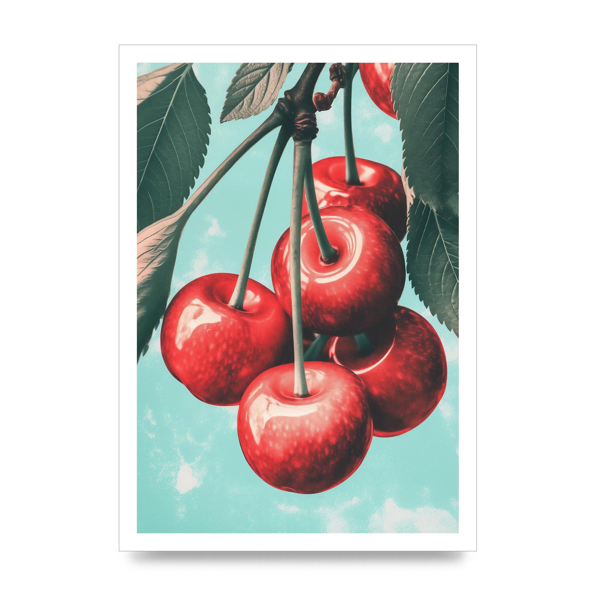 Cherry Bunch in Minimalist Risograph
