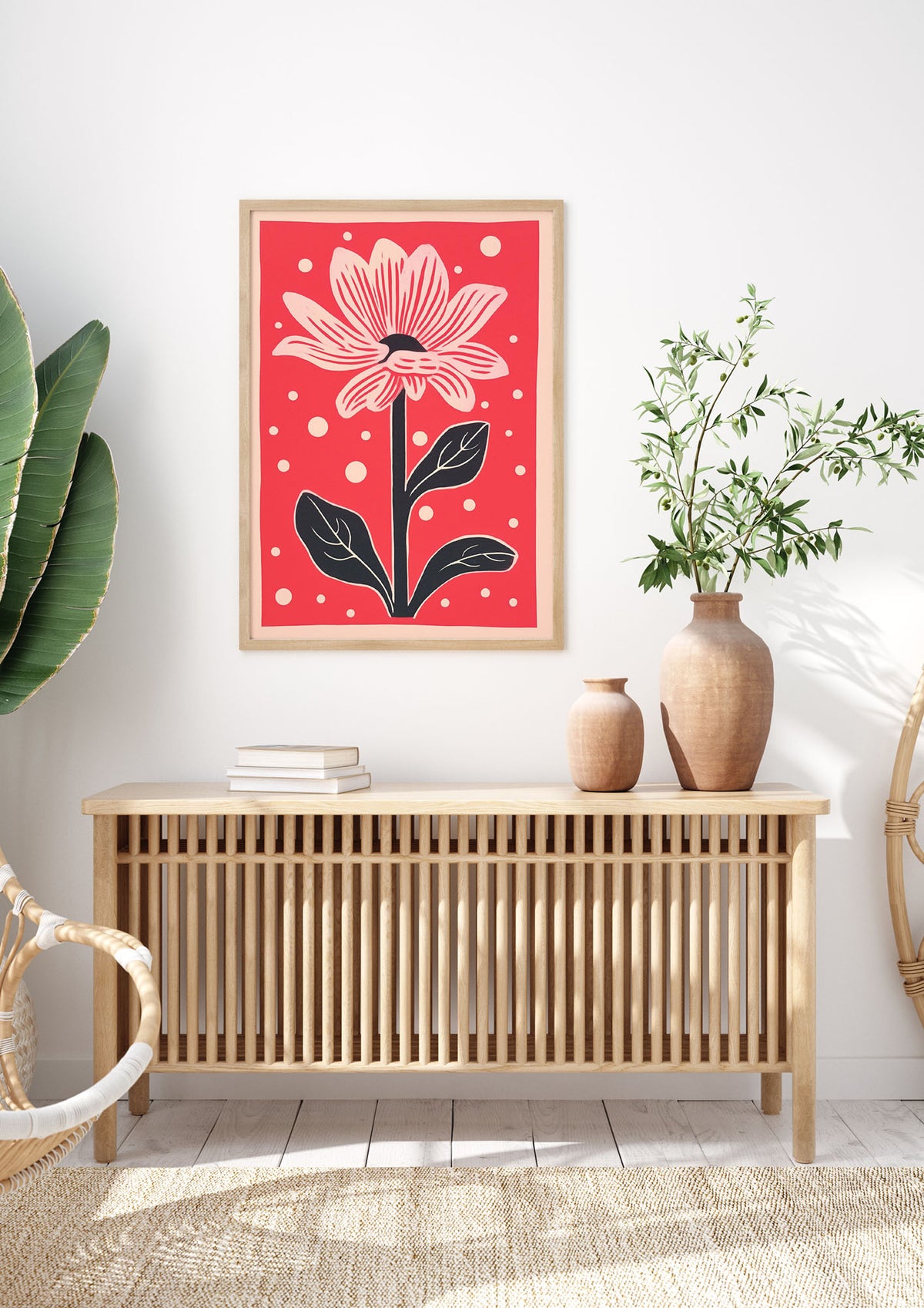 Vase with Vibrant Flowers and Shapes