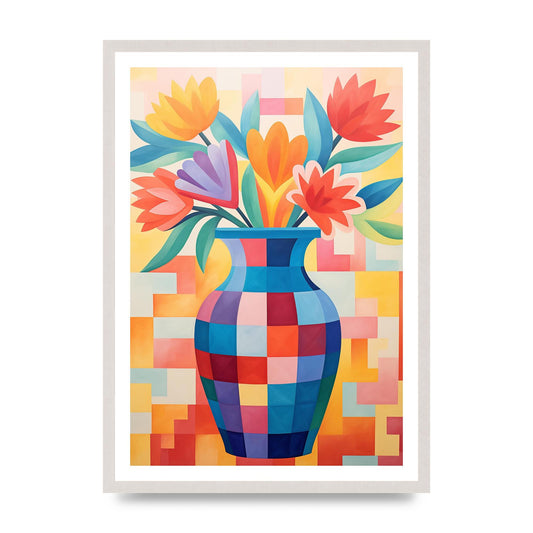 Vase with Lively Bouquet of 15, print in an A2 white saw cut grain frame