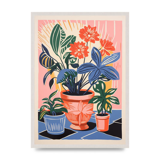 Vase with 27 Brightly Colored Flowers, print in an A2 white saw cut grain frame