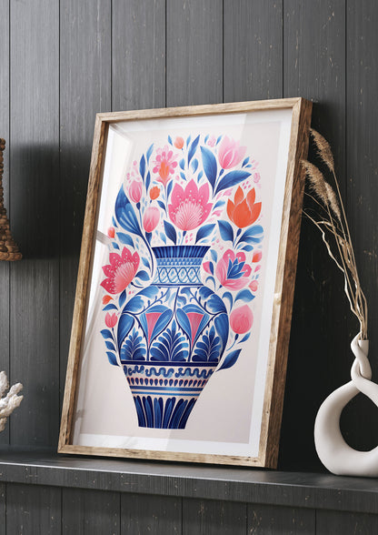 Colorful Vase with Vibrant Bold Flowers