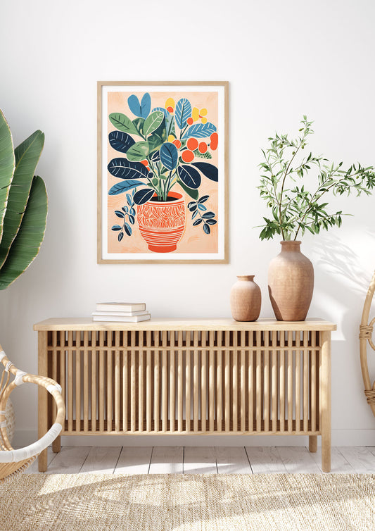 Colorful Vase with Vibrant Flowers and Shapes