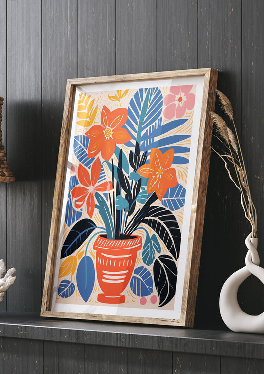 Bold Vase with Lively Hues and Vivid Blossoms