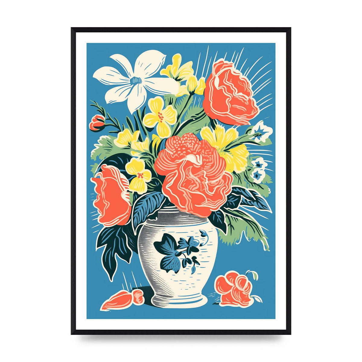 Vase with Vibrant Flowers and Bold Shapes