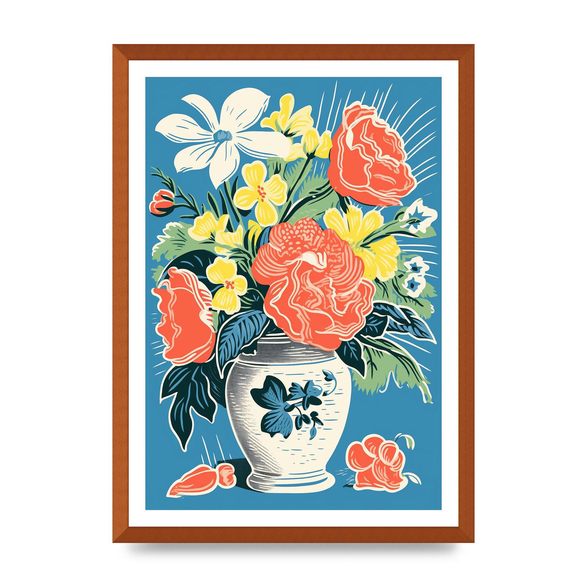 Vase with Vibrant Flowers and Bold Shapes