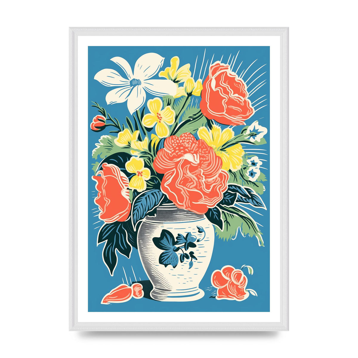 Vase with Vibrant Flowers and Bold Shapes