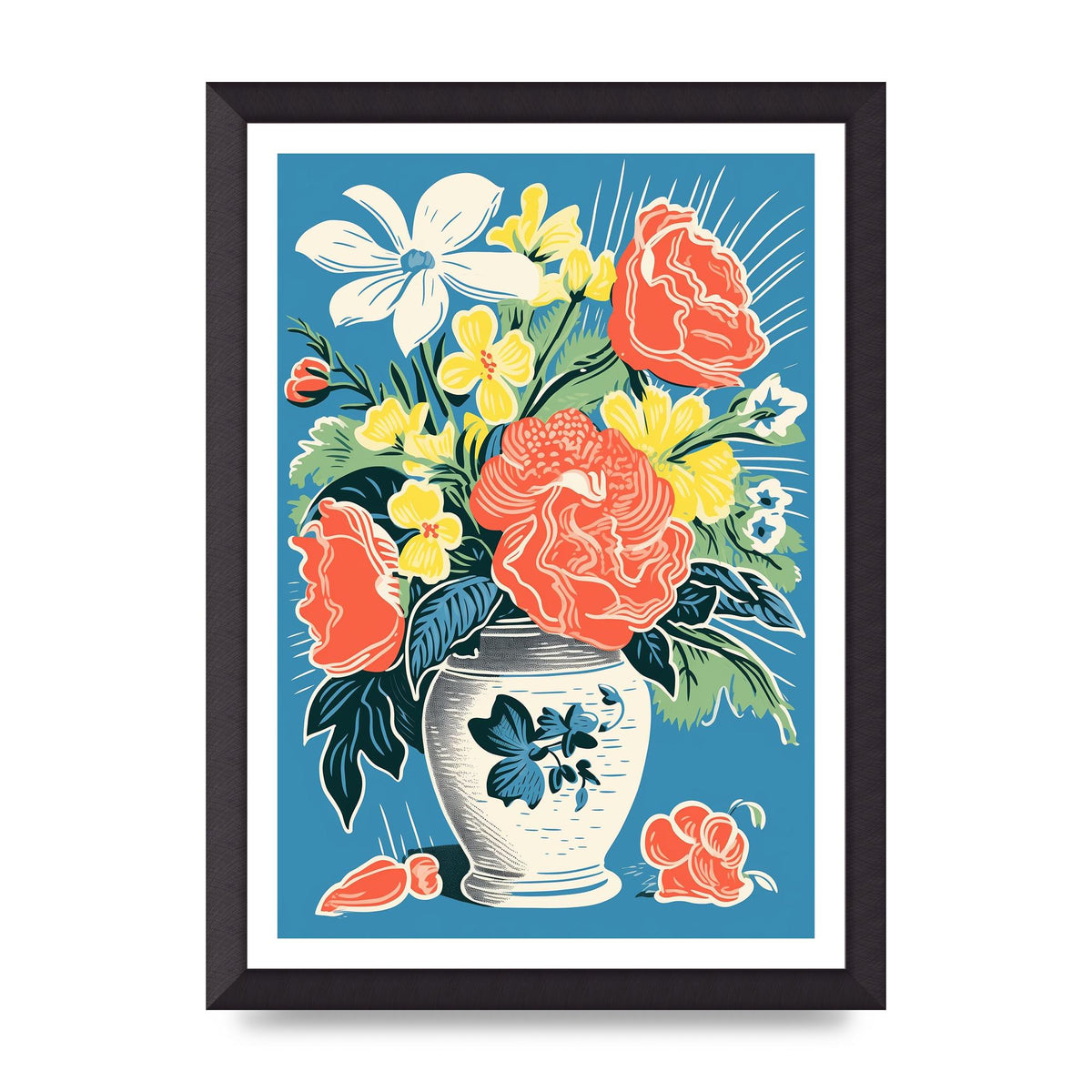 Vase with Vibrant Flowers and Bold Shapes