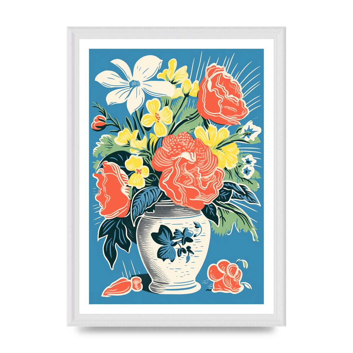 Vase with Vibrant Flowers and Bold Shapes