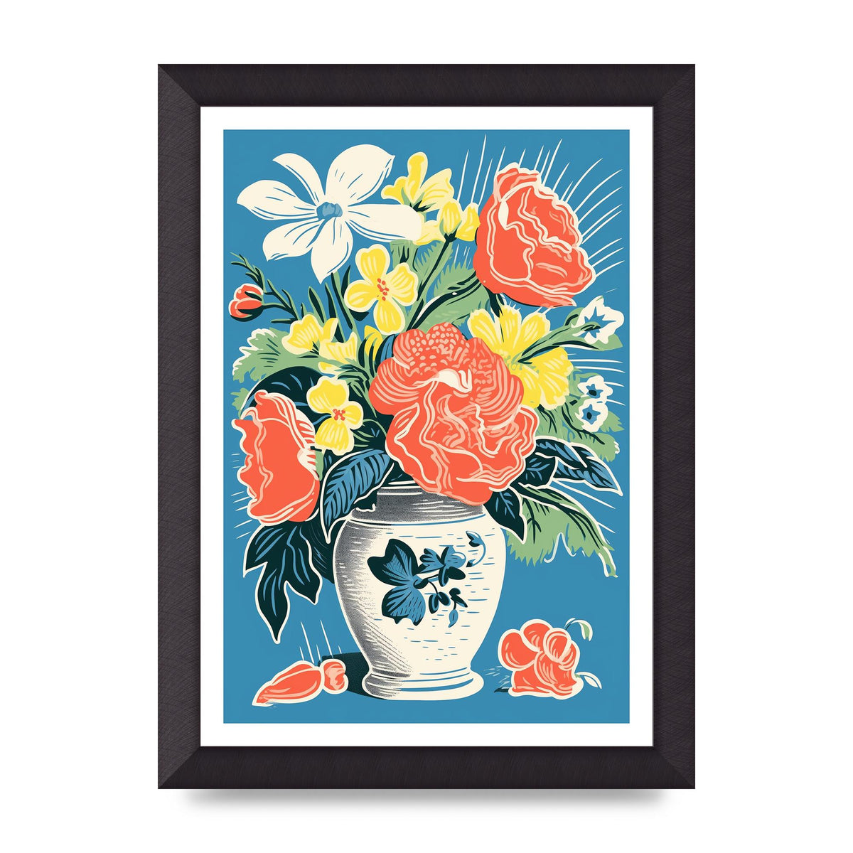 Vase with Vibrant Flowers and Bold Shapes