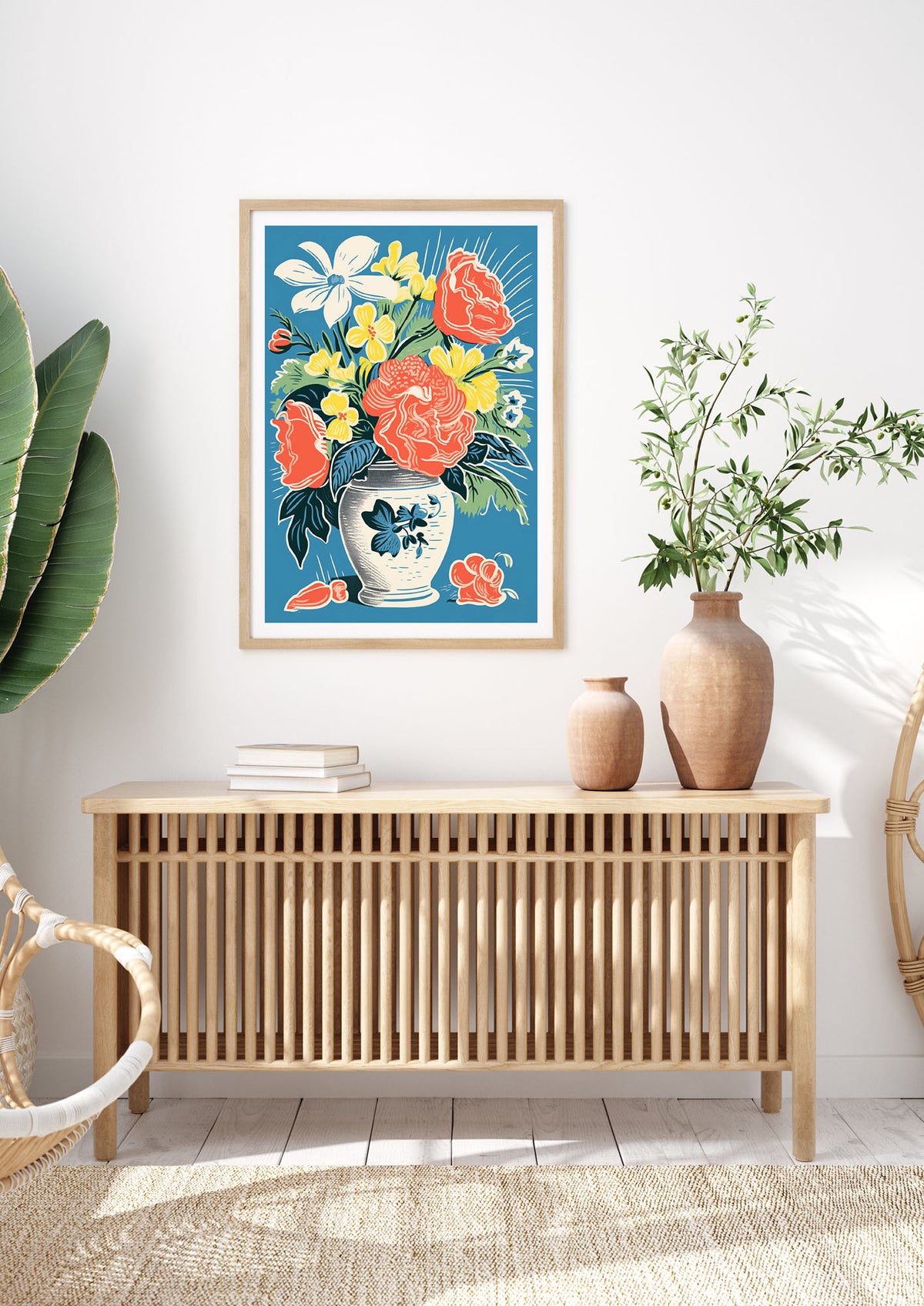 Vase with Vibrant Flowers and Bold Shapes