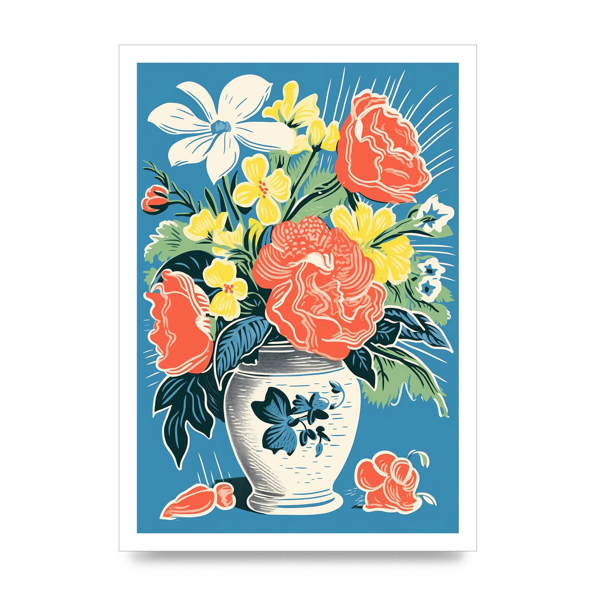 Vase with Vibrant Flowers and Bold Shapes