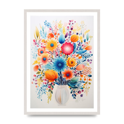 Tall Vase with Vibrant Hues and Bold Flowers