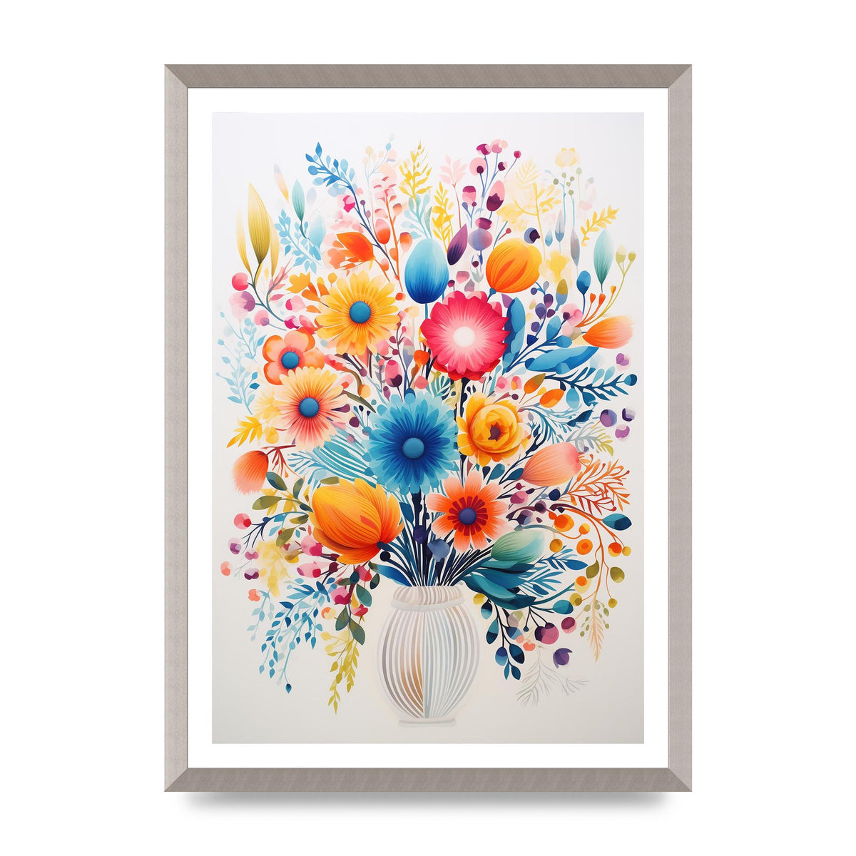Tall Vase with Vibrant Hues and Bold Flowers