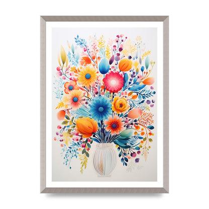 Tall Vase with Vibrant Hues and Bold Flowers