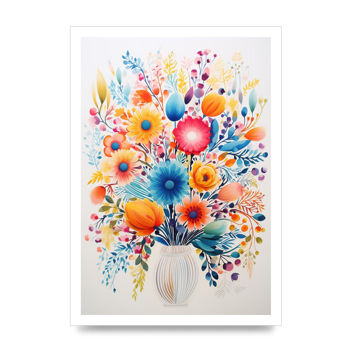 Tall Vase with Vibrant Hues and Bold Flowers