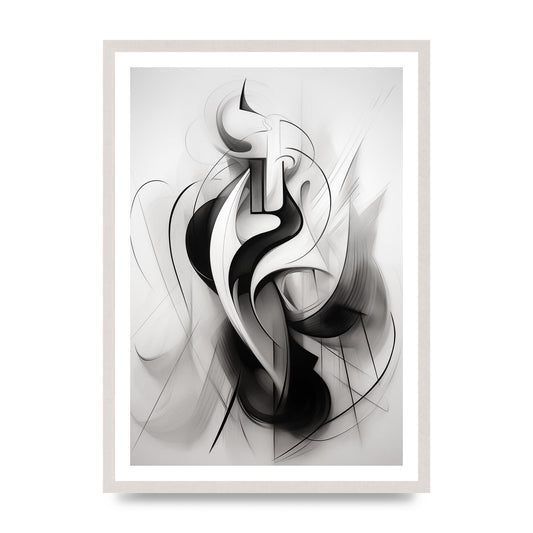 Stylish Ink Drawing with Flowing Lines, print in an A2 white saw cut grain frame
