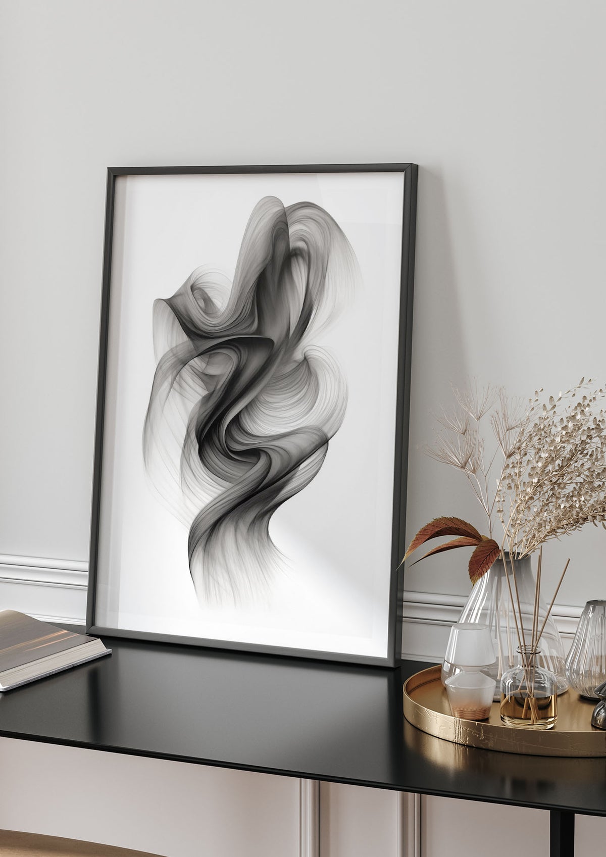 Minimalistic Flowing Black and White Ink Lines